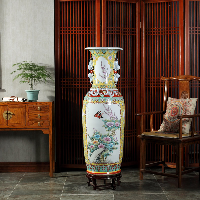 Jingdezhen ceramics powder enamel archaize ears of large vase gift collection living room TV cabinet decorative furnishing articles