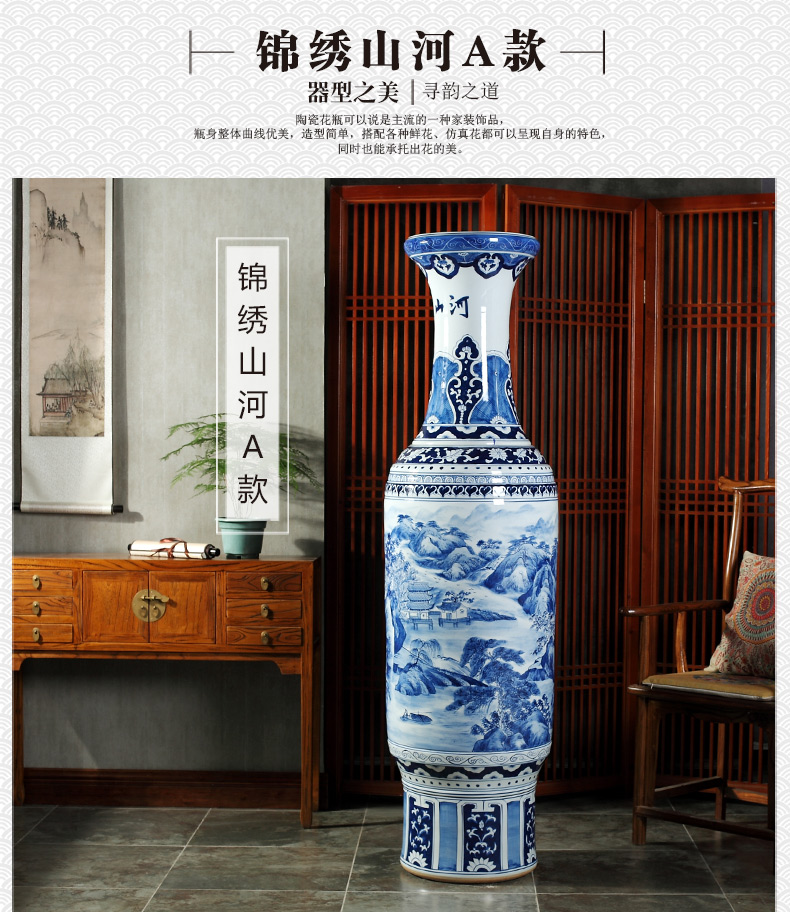 Jingdezhen blue and white landscape of large ceramic hand - made vases hall hotel opening gifts sitting room adornment is placed