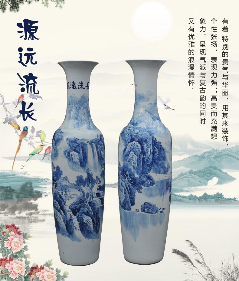 Jingdezhen ceramics hand - made landing large blue and white porcelain vase sitting room hall hotel opening furnishing articles