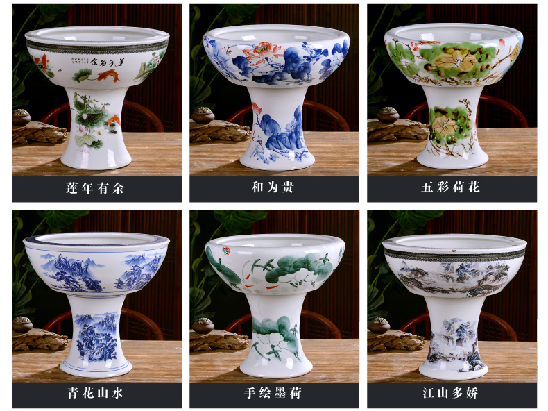 Jingdezhen ceramics ground vertical column type goldfish bowl large water lily always LianHe flowerpot carp cylinder furnishing articles in the living room