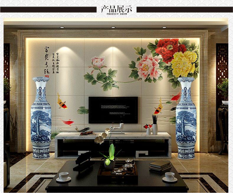 Jingdezhen blue and white landscape of large ceramic hand - made vases hall hotel opening gifts sitting room adornment is placed