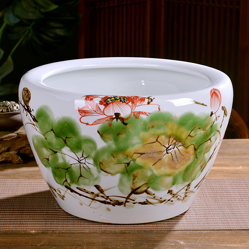 Jingdezhen ceramics large turtle cylinder water lily bowl lotus goldfish bowl bowl lotus cylinder tank sitting room furnishing articles