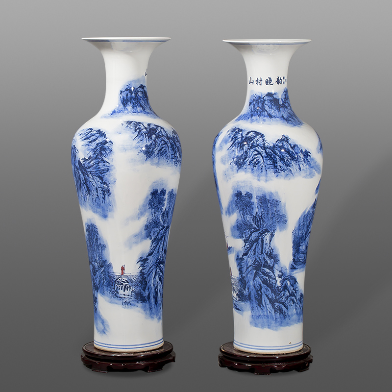 Jingdezhen blue and white vase of large sitting room hotel decoration ceramics handicraft furnishing articles