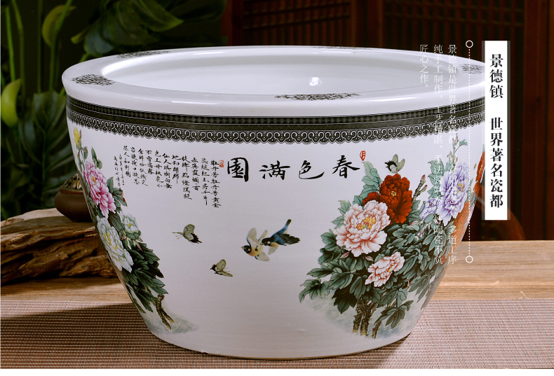 Jingdezhen ceramics large turtle cylinder water lily bowl lotus goldfish bowl bowl lotus cylinder tank sitting room furnishing articles