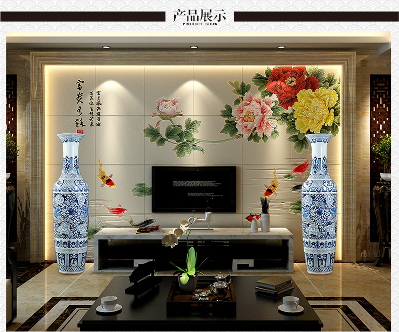 Jingdezhen blue and white landscape of large ceramic hand - made vases hall hotel opening gifts sitting room adornment is placed