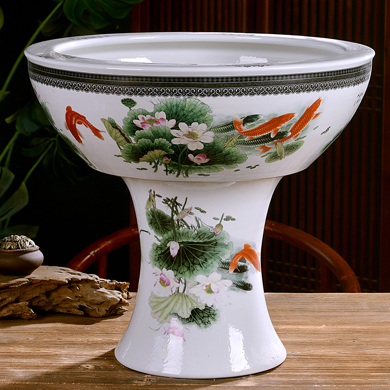 Jingdezhen ceramics ground vertical column type goldfish bowl large water lily always LianHe flowerpot carp cylinder furnishing articles in the living room
