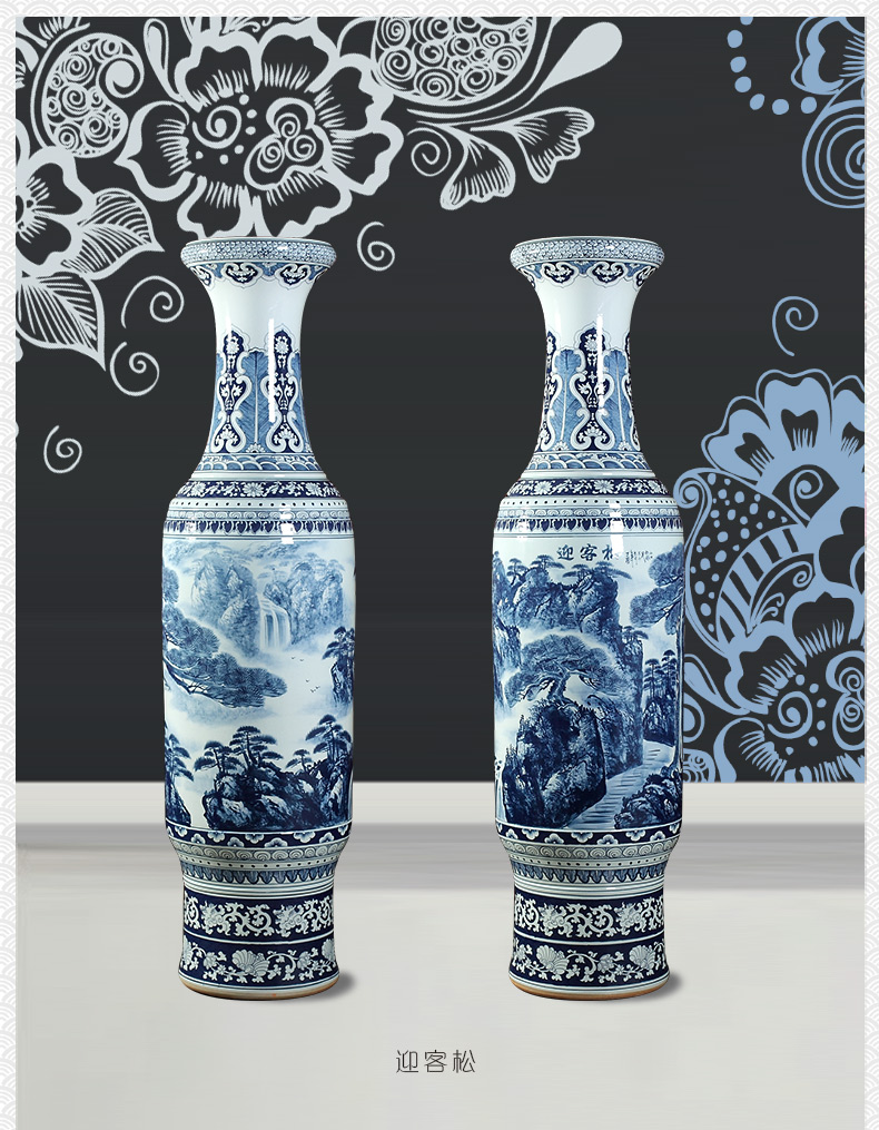 Jingdezhen blue and white landscape of large ceramic hand - made vases hall hotel opening gifts sitting room adornment is placed