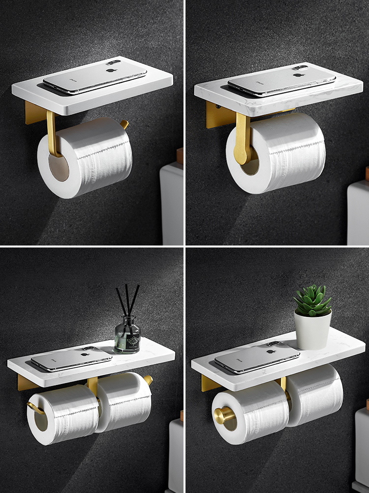 Powder room Marble paper towel rack Light luxury toilet free hole toilet roll toilet paper mobile phone shelf Wall hanging creative