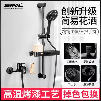 Black all copper simple shower set European shower head household handheld shower powder room bathroom