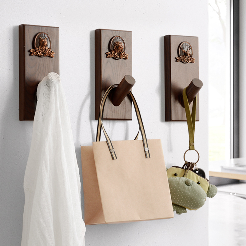 ins Nordic wind solid wood hanging clothes hook minimalist idea wall-mounted hood hook into door Xuanguan Lujiao Key hanger frame