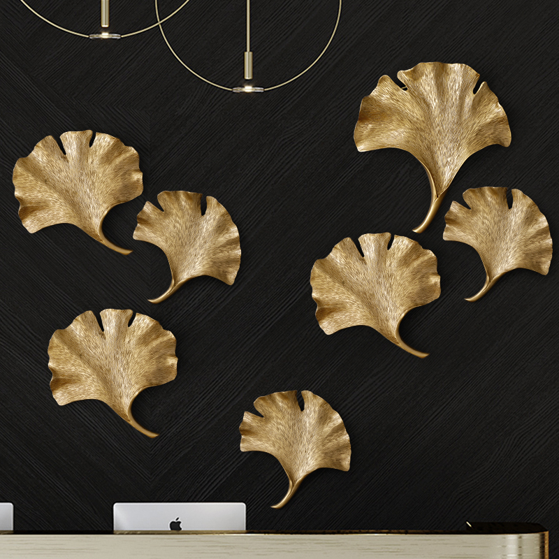 New Chinese Light Lavish Gingko Leaf Wall Decoration Creative Solid Wall-mounted Living Room Background Wall Xuan Guan Wall Decoration Pendant