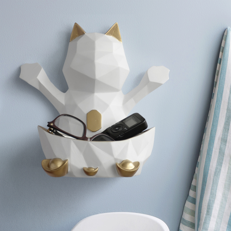 Nordic geometric three-dimensional lucky cat wall decoration wall hanging key box against the wall storage decoration living room shop desktop decoration
