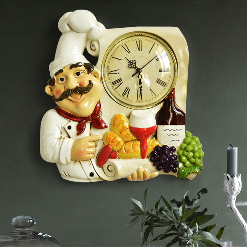 American Countryside Creative Chefs Hanging Clock Living Room Kitchen Dining Room Silent Clock Retro Personality Art Decor Hanging Watch