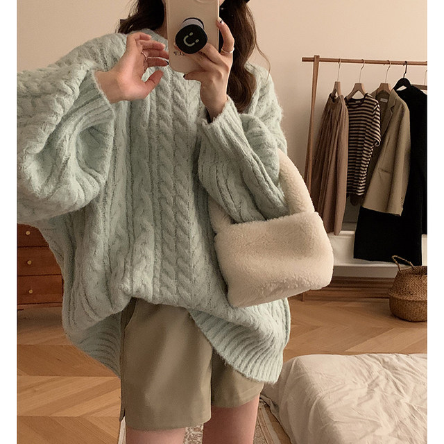 MEIMEI Liang Meimei Soft Waxy Knit Pullover Lazy Wind Korean Style Loose Sweater Jacket Women's Large Size Autumn and Winter