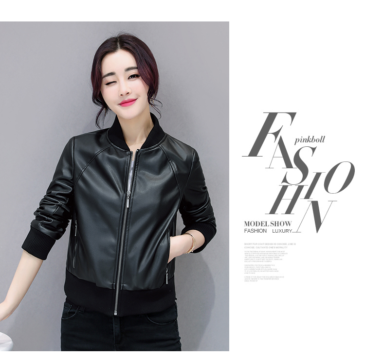 Da nhỏ phụ nữ ngắn pu leather jacket 2018 mùa xuân và mùa thu new casual đồng phục bóng chày vòng cổ áo khoác da hoang dã mỏng ao da