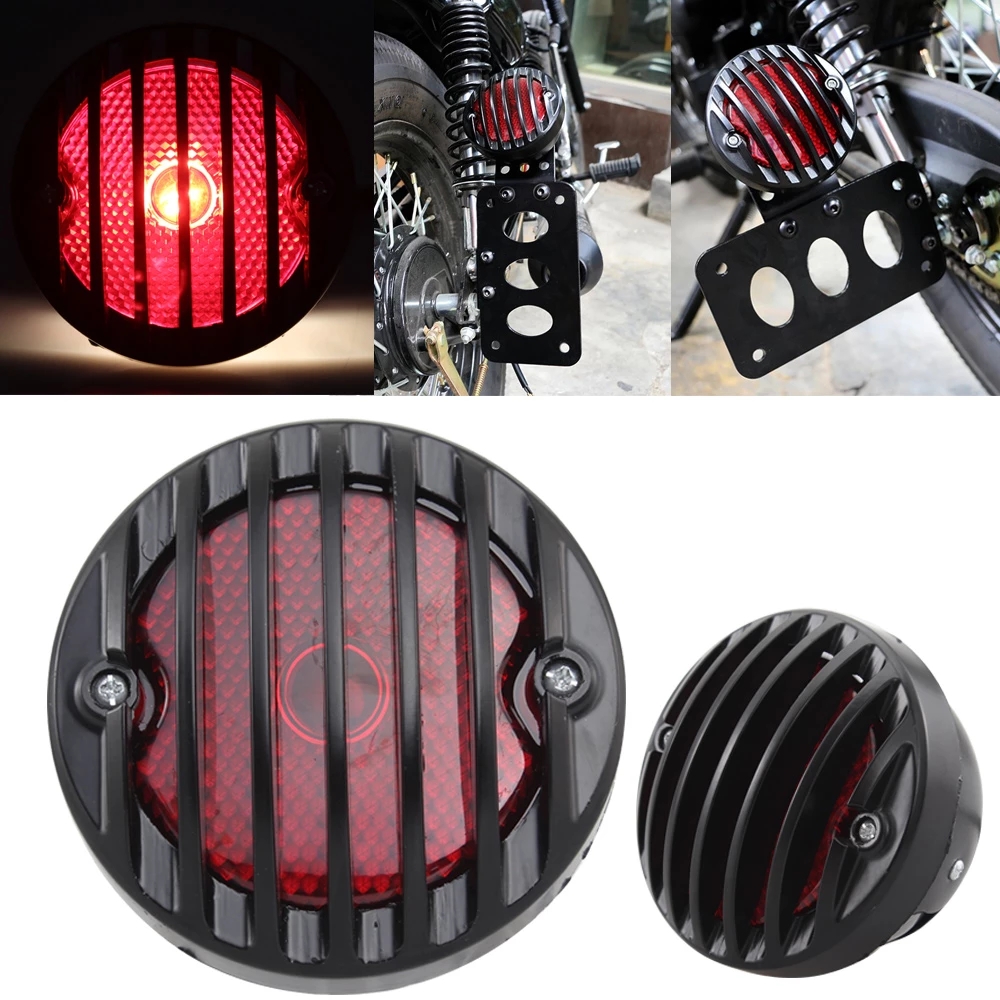 Motorcycle Accessories Cool Black Fence Motorcycle Retrofit Tail Light Electric Vehicle Brake Light Harley Retro Metal Tail Light