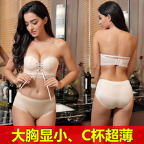 No shoulder strap lingerie female large breasted with a small collection of thin summer large size invisible bra stickup against sagging and breast wrap