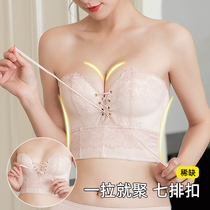 No shoulder strap lingerie female gathering anti-slip small chest wrap bra trombone bra wedding dress invisible bra stickup for summer thin
