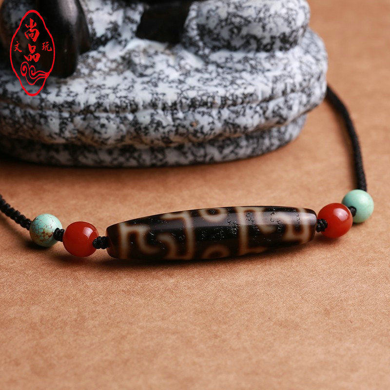 Tibetan Nine-Eyed Dzi Bead Necklace Pendant Pendant Padmasambhava Buddha Heart Dzi Bead Genuine Taiwan Pure Dzi Bead Tibetan Men and Women