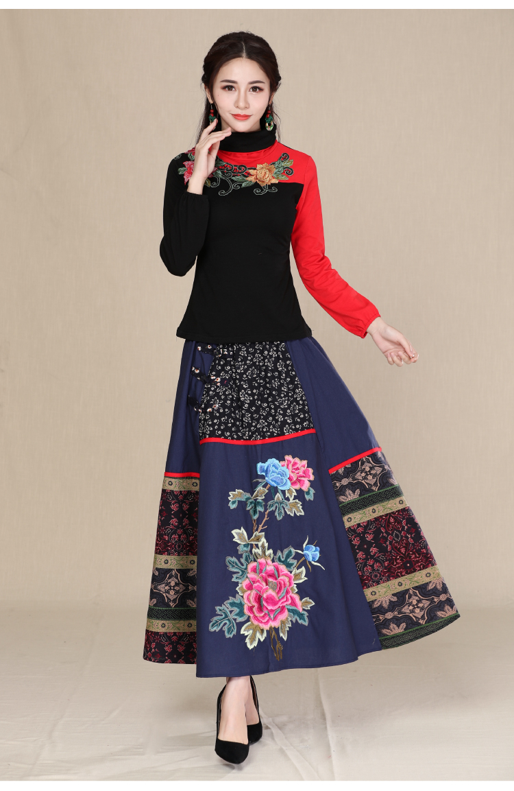 2018 xuân mới quốc gia phong cách Trung Quốc retro thêu hoa cotton và vải lanh khâu váy lớn hoang dã áo sơ mi form rộng nữ