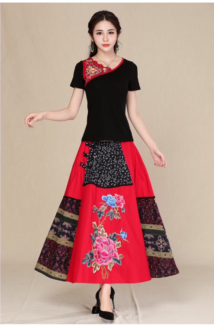 2018 xuân mới quốc gia phong cách Trung Quốc retro thêu hoa cotton và vải lanh khâu váy lớn hoang dã áo sơ mi form rộng nữ