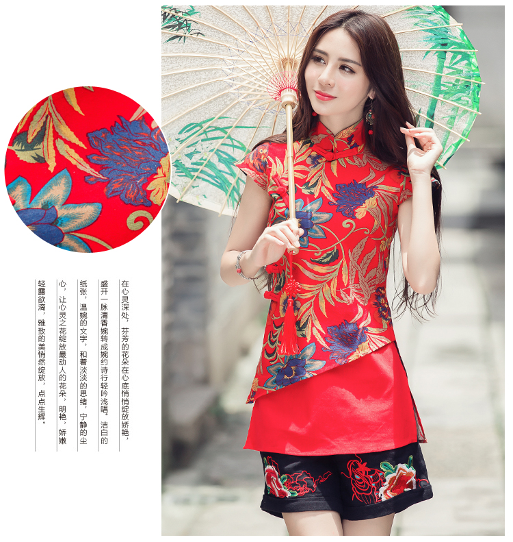 Mùa hè 2018 mới gió quốc gia áo sơ mi nữ quần áo xiên cắt khóa áo sơ mi tay ngắn Slim áo thun hai mảnh áo thun dài tay nữ thu đông