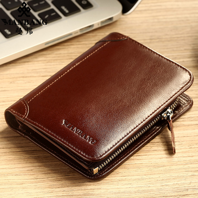 Manbang wallet men's short leather vertical ultra-thin leather wallet card bag men's driver's license wallet youth Japan and South Korea tide