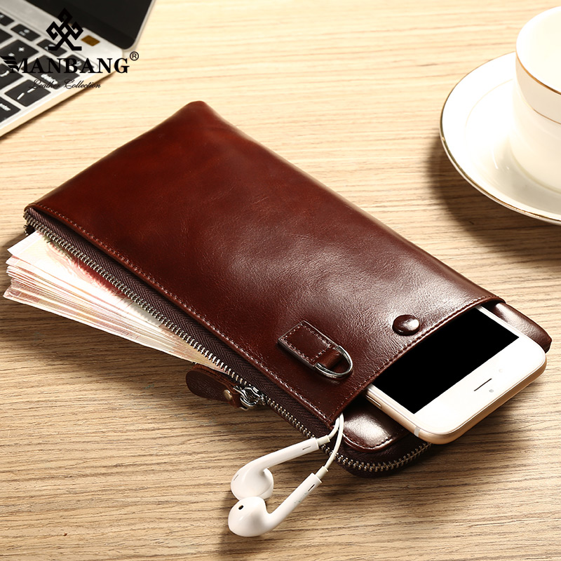 Manbang Wallet Men's Long Prints SOUTH KOREA HAND BAG GENUINE LEATHER BOOMERS SUPER SLIM SOFT LEATHER INDIVIDUALITY MAN MONEY CLIP YOUTH LEATHER WALLET