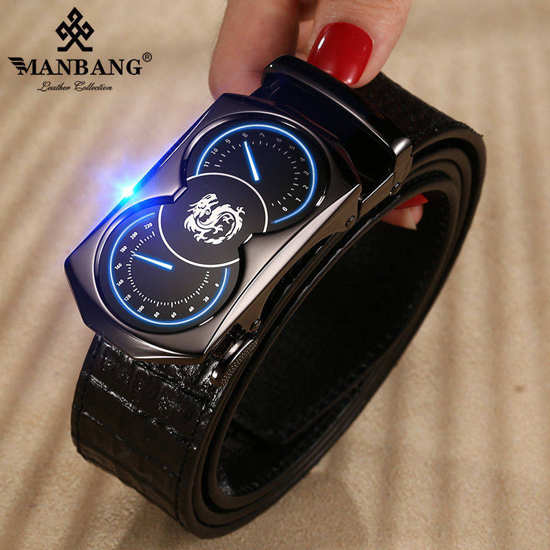 Crocodile Print Leather Strap Male Business Upscale Pure Cow Leather Leather Belt Tide Young Man Han Version Automatic Button Male Pants Strap