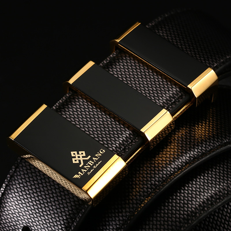 Manbang Belt Men Genuine Leather Copper Smooth Buckle Business Casual Bull Leather Belt Youth Fashion Han Edition Wave Men's Pants Strap