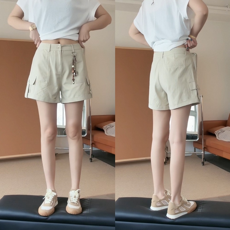 【Southeast Mom】Japanese-Style All-Cotton Rolled-Edge Shorts Versatile Cargo Pants Old Money Style Casual Pants Slimming High-Waisted G04