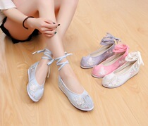 Bouquet Ancient style Hanfu accessories cloth shoes upturned shoes National style cloth shoes Lace-up in the increase of beef tendon bottom single cloth shoes