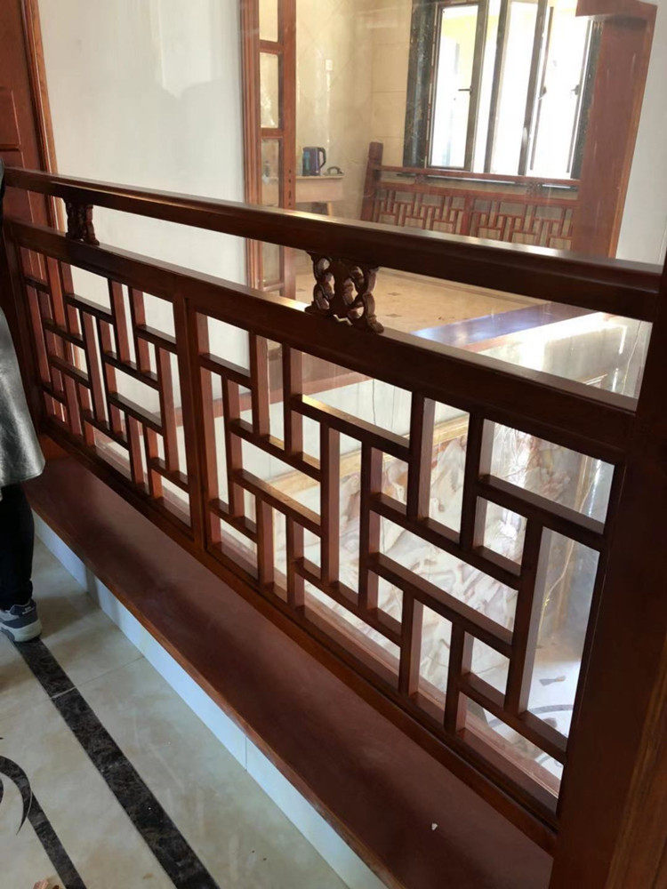 Dongyang wood carving stairs New Chinese decoration Antique solid wood lattice railing fence fence carved stair handrail