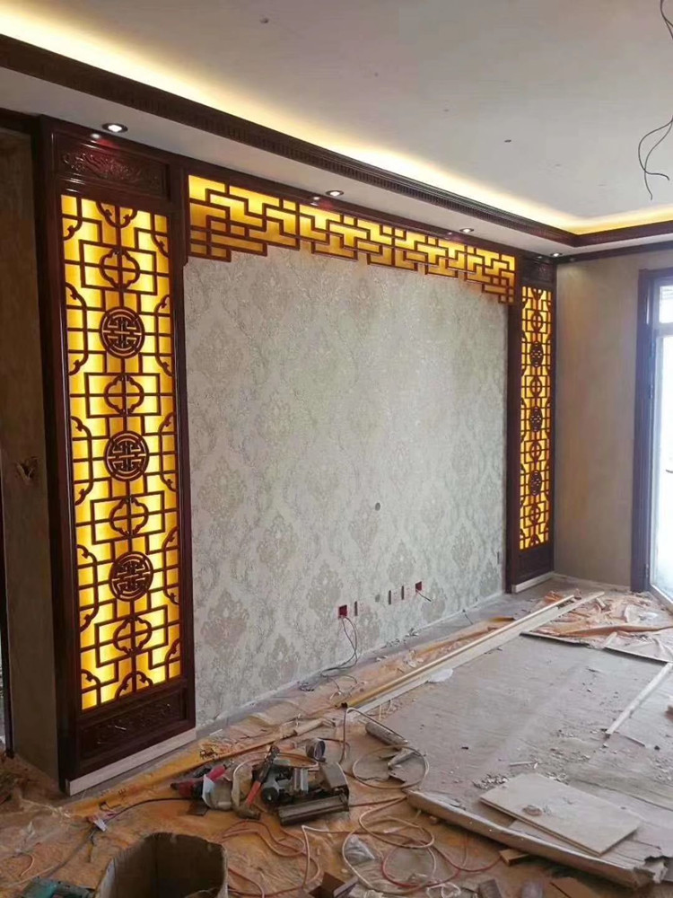 Dongyang wood carving solid wood flower lattice partition New Chinese TV background wall entrance hollow antique doors and windows Wooden lattice windows