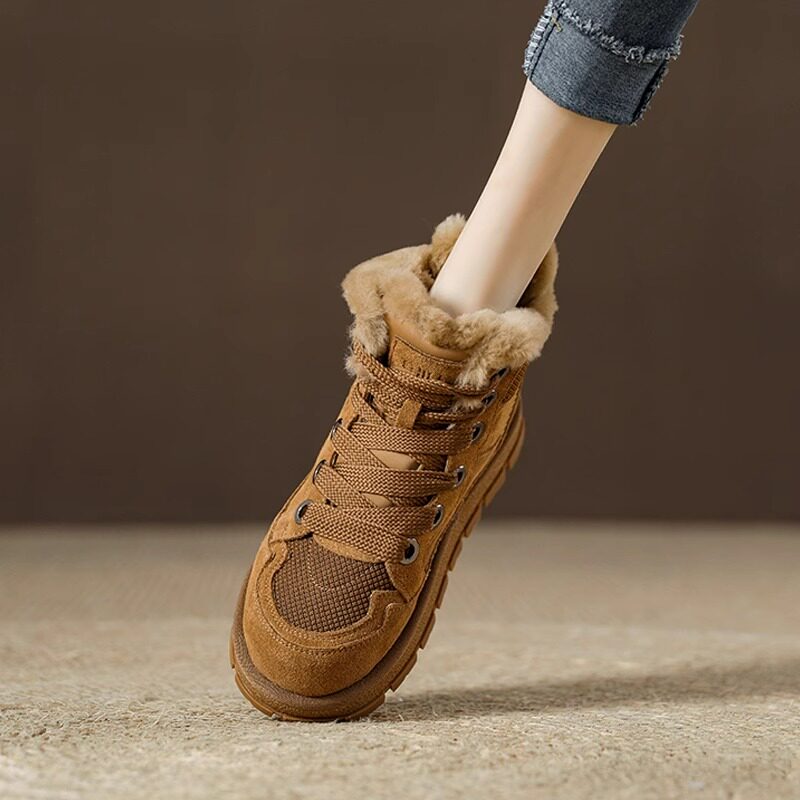 Winter day heating stove Thick Bottom Cow Leather Sweaty Snow Ground Boots New 100 lap comfortable and soft and warm and velvety cotton shoes-Taobao