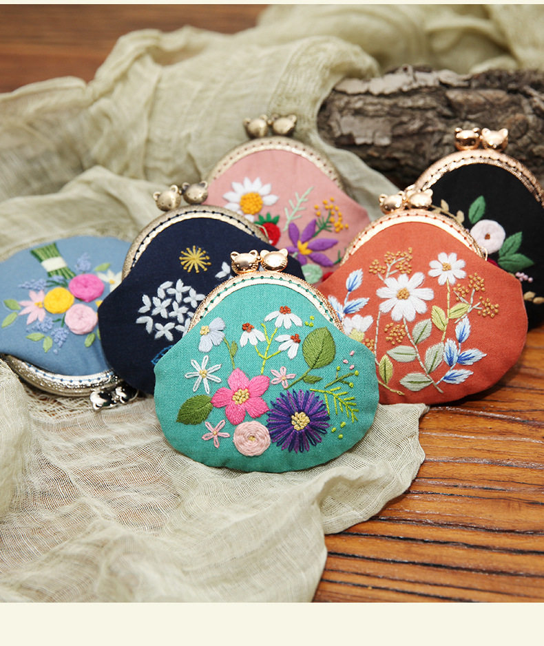 がま口ポーチ 手作り刺繍DIY材料キット 小銭入れ 収納ポーチ