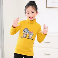 Áo thun bé gái cổ cao cotton 2018 mẫu mùa đông trẻ em lớn mùa thu trẻ em đáy áo thun bé tay dài áo phông bé trai 1 tuổi