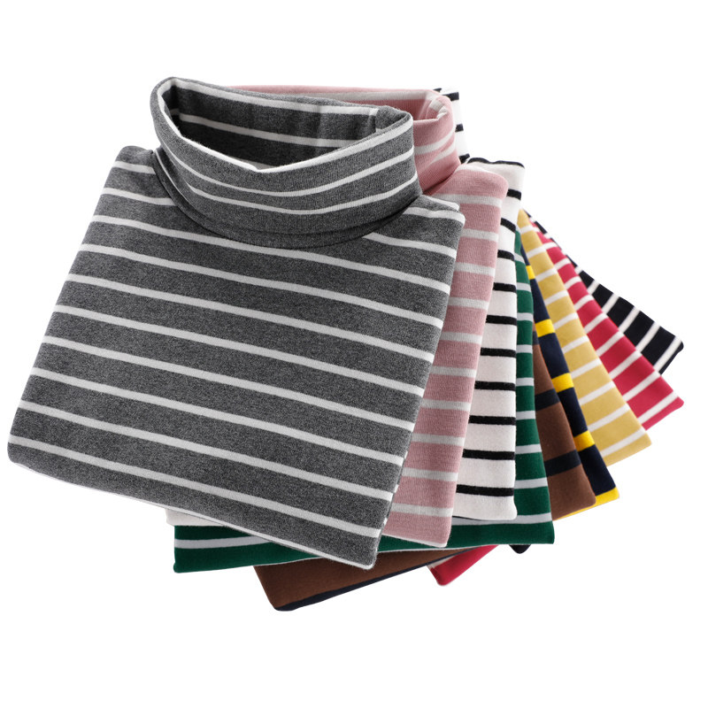 Children's turtleneck bottoming shirt 2022 spring big boy boy striped long-sleeved T-shirt girl baby underwear pure cotton
