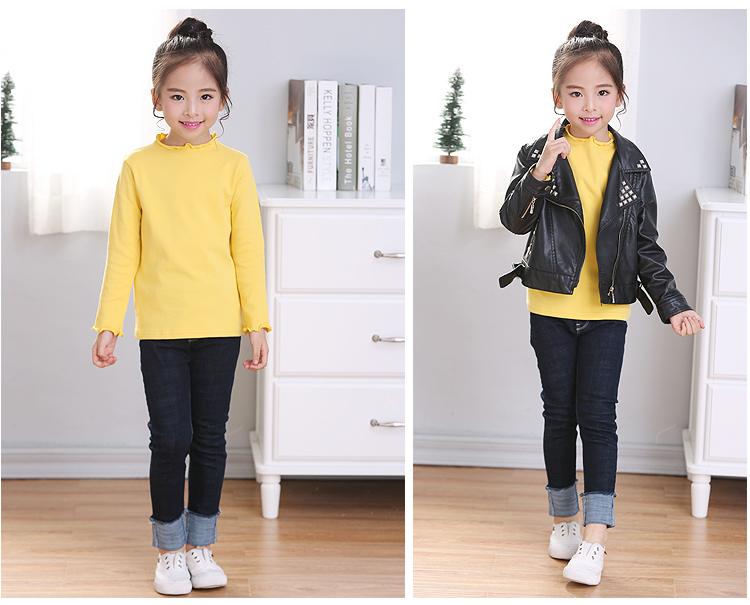 Áo phông trẻ em cotton 2018 thu đông 2018 Trẻ em lớn bé nấm tay dài áo thun bé gái nửa cổ cao đồ lót áo thun bé trai