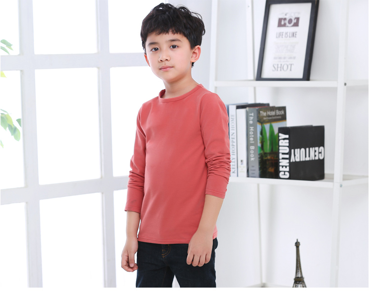 Áo phông cotton trẻ em mùa xuân và mùa thu mới trẻ em lớn cổ tròn áo thun bé gái áo trắng bé trai áo thun dài tay quần áo bé gái