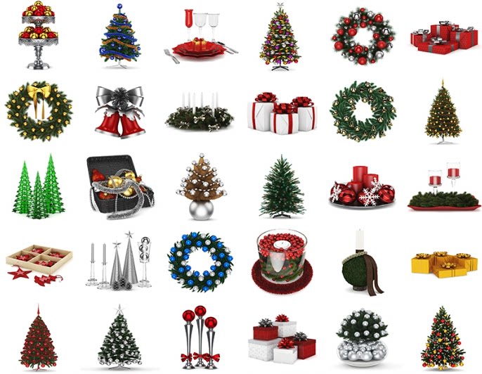 C4D圣诞树FBX花环STL蜡烛OBJ礼盒Blender铃铛装饰品酒杯模型素材