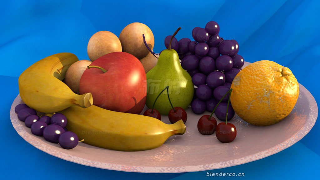 Blender水果盘苹果香蕉葡萄模型