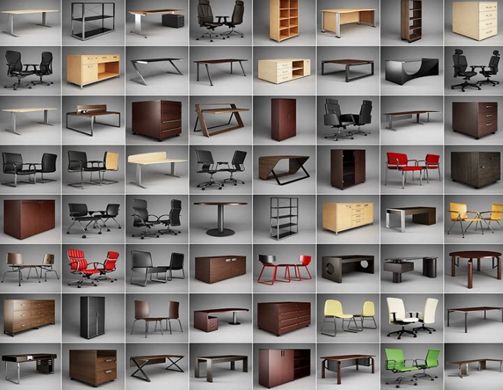 C4D办公桌FBX办公椅STL文件柜OBJ书架Blender办公家具三维3D模型