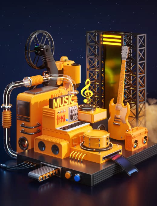 C4D夏天音乐节舞台电商海报OC渲染3D立体建模场景