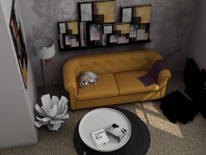 C4D复古客厅FBX置物架STL餐厅OBJ椅子Blender书籍杯具沙发3D素材