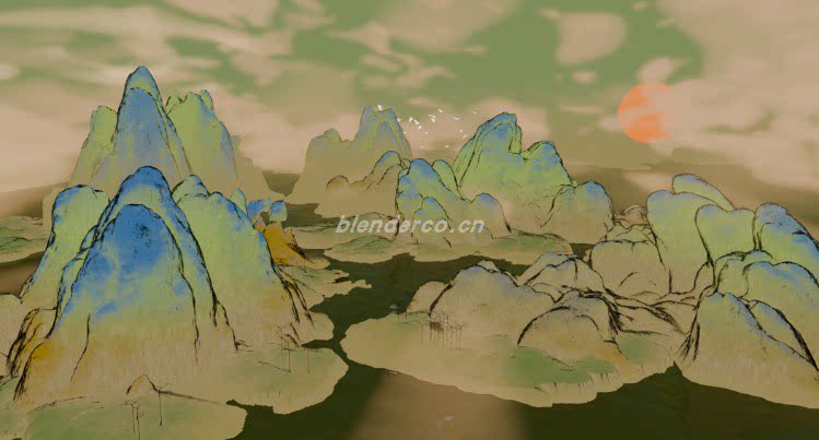 千里江山图   三渲二场景