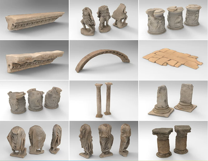 C4D FBX STL OBJ Zbursh残破损坏柱子雕像石像横梁半圆拱门3D模型-cg男孩