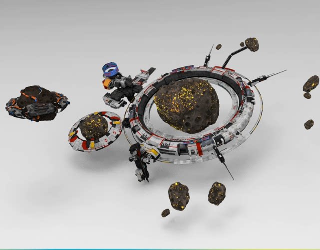 C4D FBX STL OBJ UE科幻太空宇宙空间站陨石环形飞船三维模型