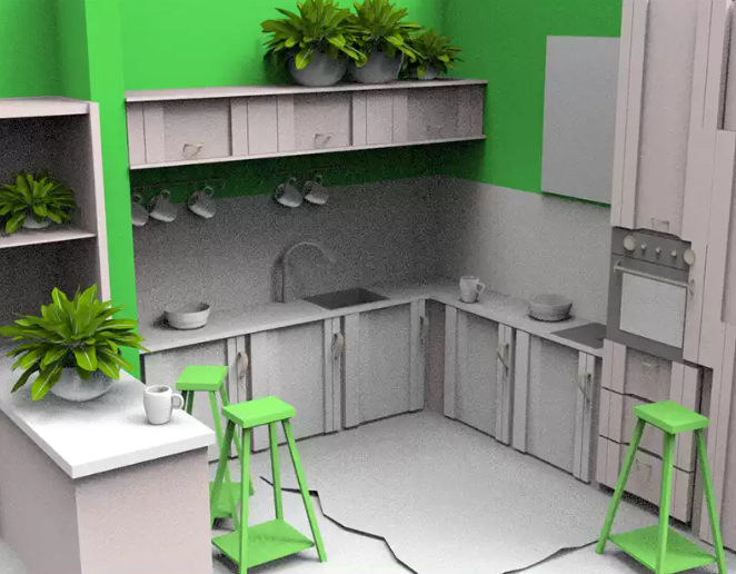 C4D FBX STL OBJ SU Blender现代厨房灶台橱柜烤箱三维3D模型素材-cg男孩