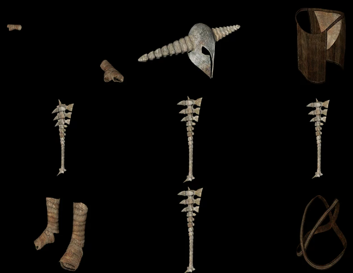 C4D FBX STL OBJ兽人装备脚套手套安全带头盔腰布狼牙棒三维模型